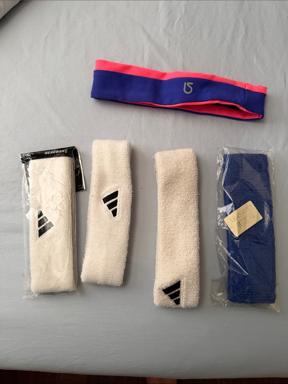 Gap Fit Pink and adidas  Blue - white Non-Slip Performance Headbands- 5 total